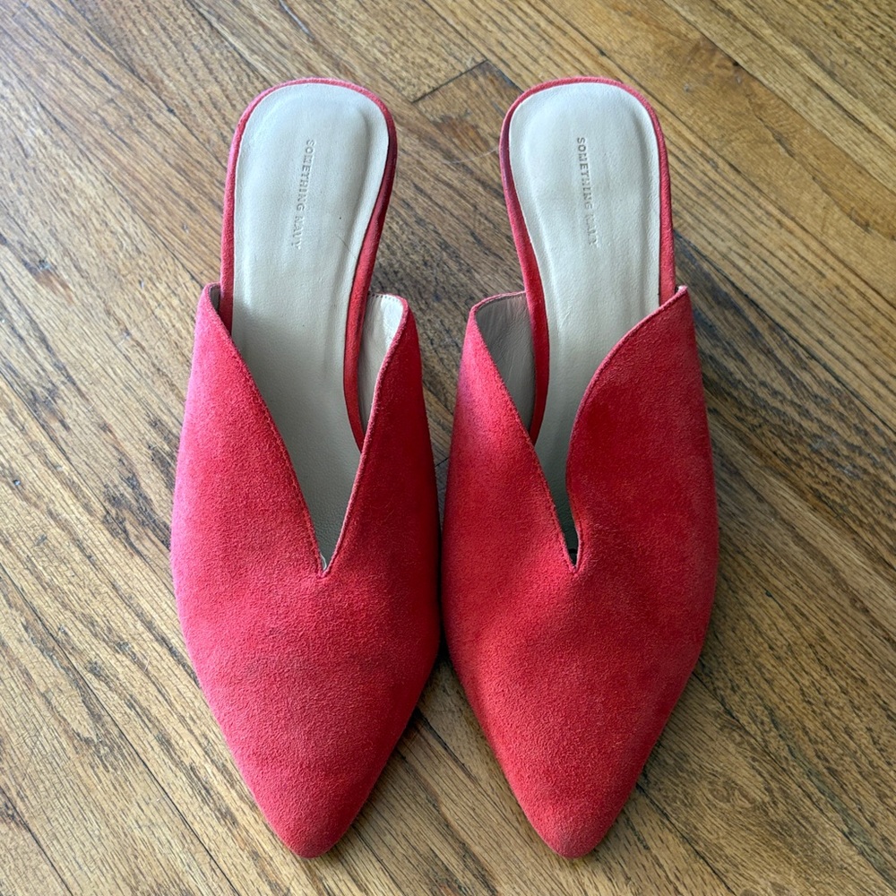 Something Navy Red Suede Mules